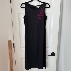 VINTAGE PETITE SOPHISTICATE DRESS WOMEN 4 SILK FLORAL Y2K Lace Midi‎ Black Pink